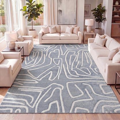 Alcina Modern Scandinavian Graphic Lines High-Low Area Rug