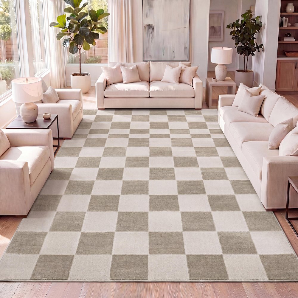 Thea Modern Geometric Checkerboard High-Low Area Rug
