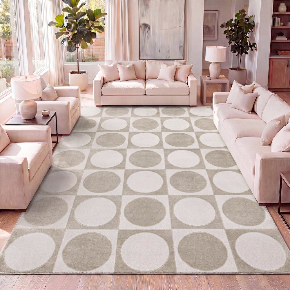 Helena Modern Geometric Circles In Squares High-Low Area Rug