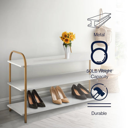 Modern 9-Pair 3-Tier Iron Curved Decker Shoe Rack