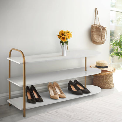 Modern 9-Pair 3-Tier Iron Curved Decker Shoe Rack