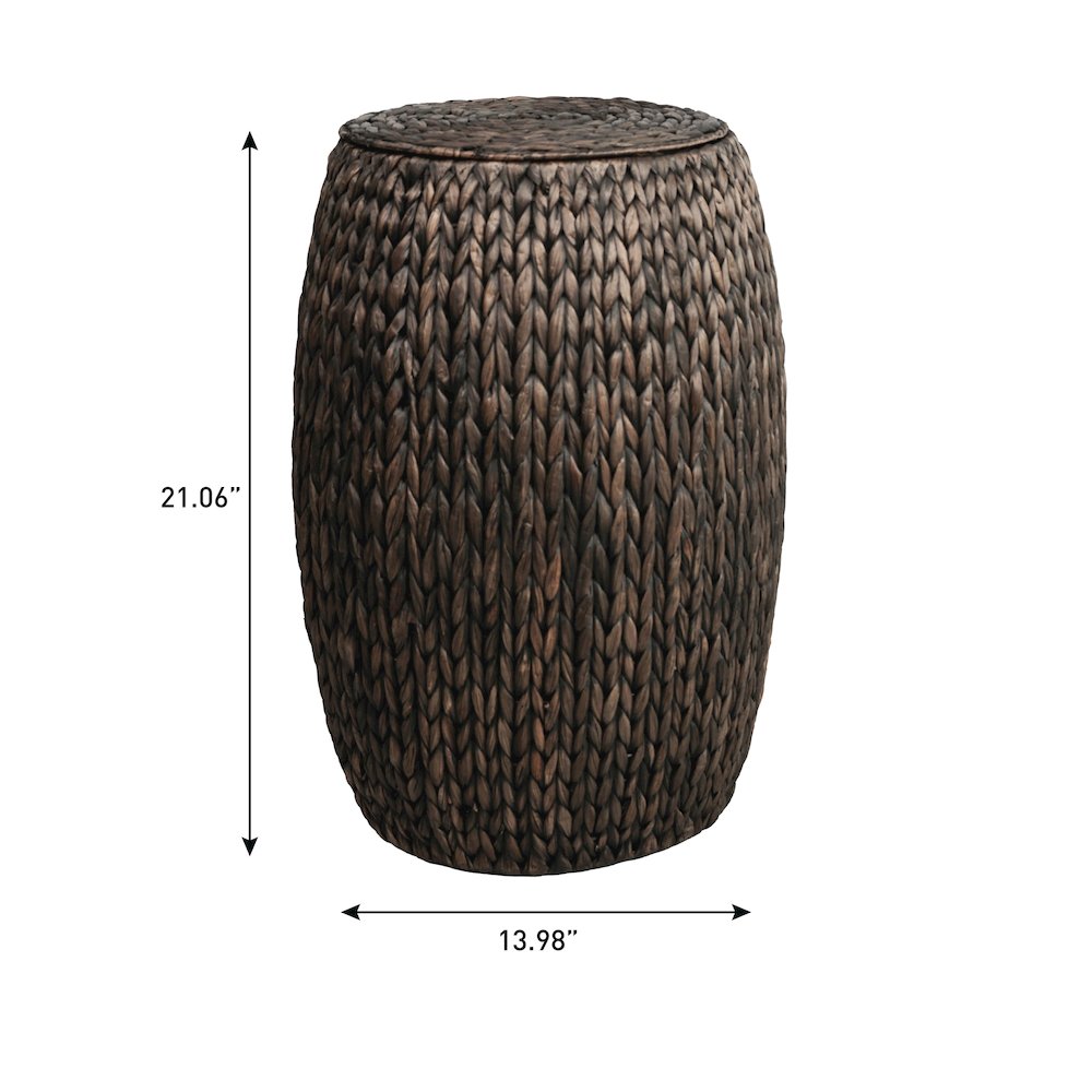 Colt Coastal Bohemian Handwoven Hyacinth Barrel Storage Stool with Lid, Black