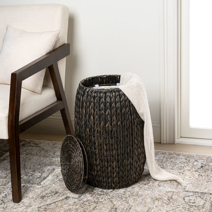 Colt Coastal Bohemian Handwoven Hyacinth Barrel Storage Stool with Lid, Black