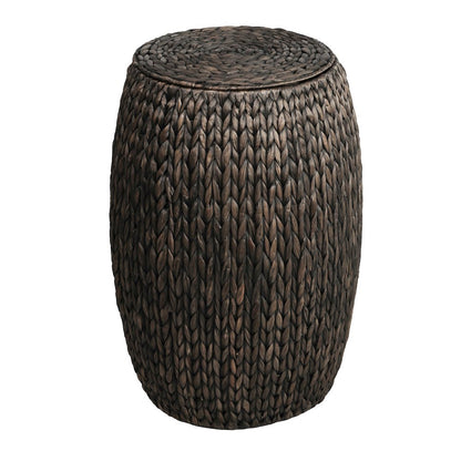 Colt Coastal Bohemian Handwoven Hyacinth Barrel Storage Stool with Lid, Black