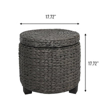 Handwoven Water Hyacinth Storage Ottoman with Lid, Black