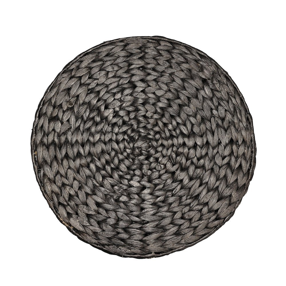Handwoven Water Hyacinth Storage Ottoman with Lid, Black