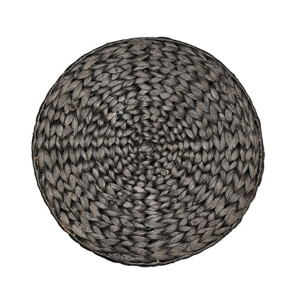 Handwoven Water Hyacinth Storage Ottoman with Lid, Black