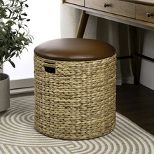 18" Modern Coastal Hand-Woven Hyacinth Storage Ottoman with Lid, Natural/Brown
