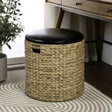 18" Modern Coastal Hand-Woven Hyacinth Storage Ottoman with Lid, Natural/Black