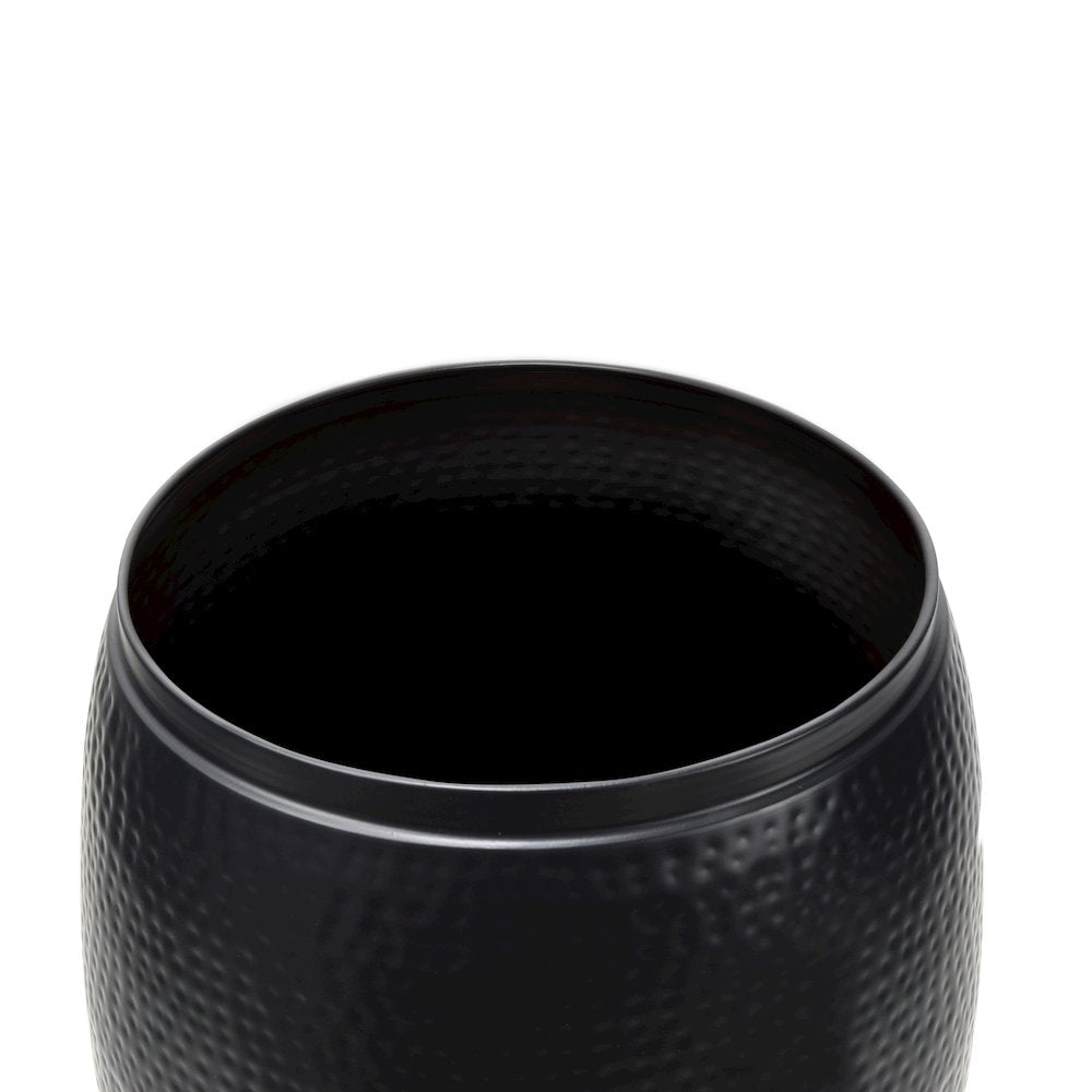 Rustic Hammered Metal Drum Storage Side Table with Lid, Matte Black