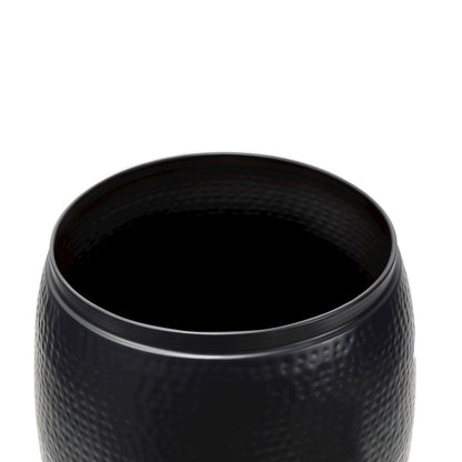 Rustic Hammered Metal Drum Storage Side Table with Lid, Matte Black