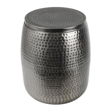 Rustic Hammered Metal Drum Storage Side Table with Lid, Antique Nickel