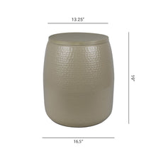 Merida 19" Modern Rustic Hammered Metal Drum Storage Side Table with Lid, Almond