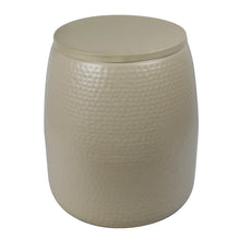 Merida 19" Modern Rustic Hammered Metal Drum Storage Side Table with Lid, Almond