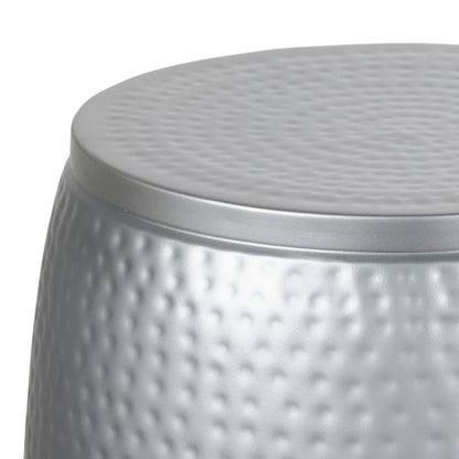 Merida Hammered Metal Drum Storage Side Table with Lid, Silver/Black