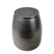 Rustic Hammered Metal Drum Storage Side Table with Lid, Antique Nickel