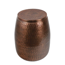 Rustic Hammered Metal Drum Storage Side Table with Lid, Antique Copper