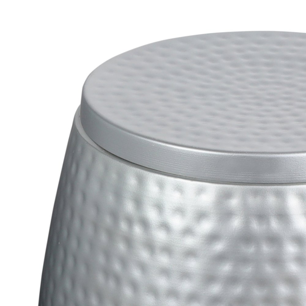 Merida Hammered Metal Drum Storage Side Table with Lid, Silver/Black