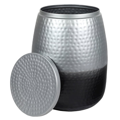 Merida Hammered Metal Drum Storage Side Table with Lid, Silver/Black