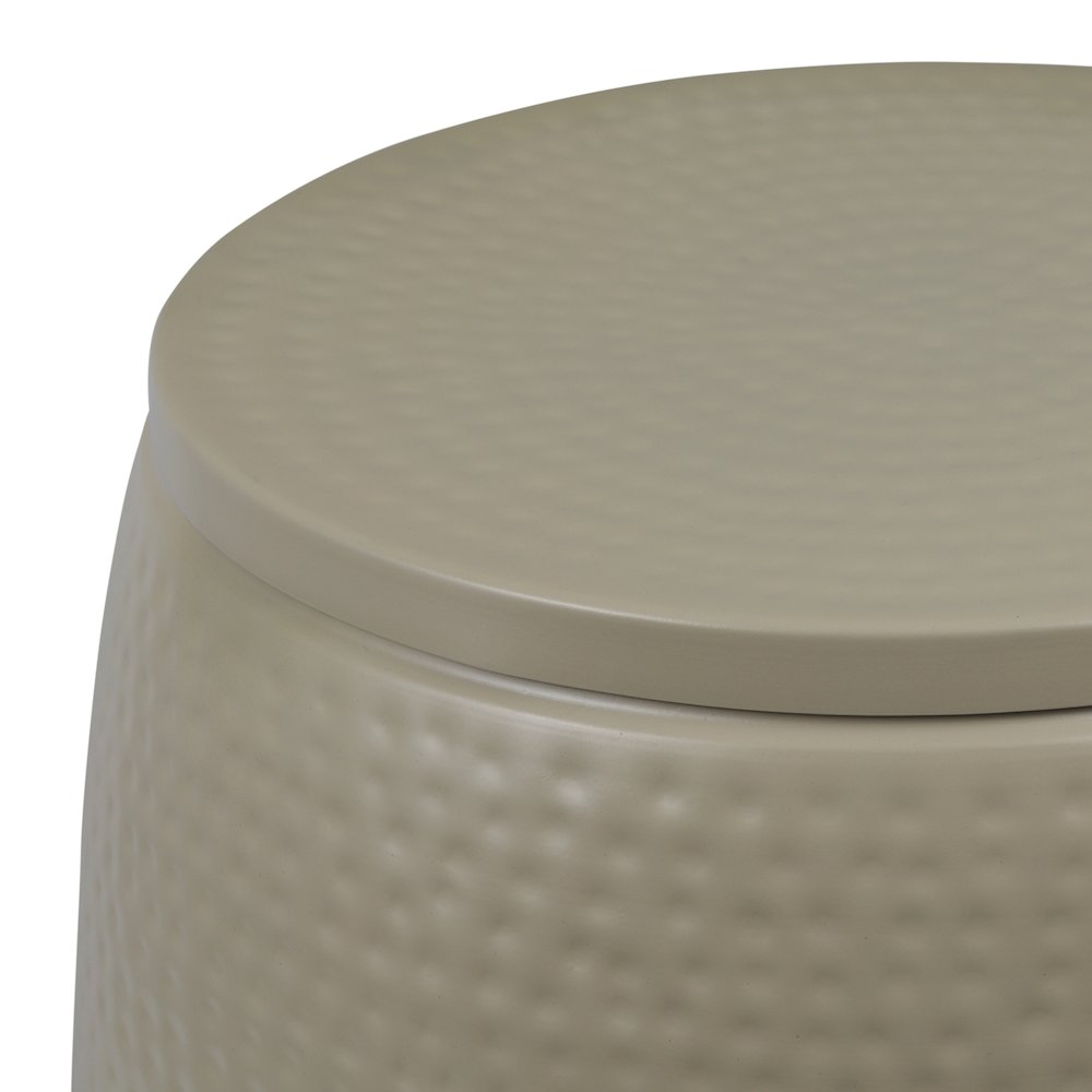 Rustic 2-Piece Hammered Metal Drum Storage Side Tables with Lids, Almond