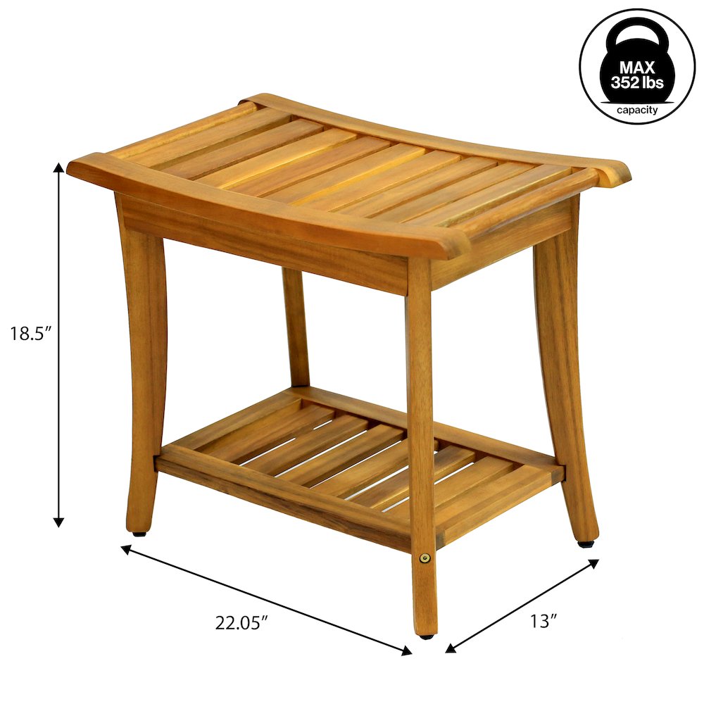 Tucker Modern 22" Natural Acacia Wood Shower Bench with Storage Shelf