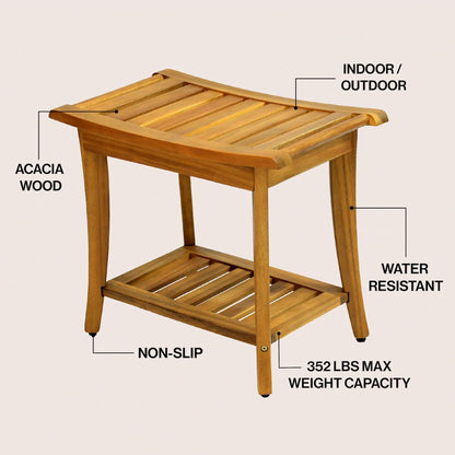 Tucker Modern 22" Natural Acacia Wood Shower Bench with Storage Shelf