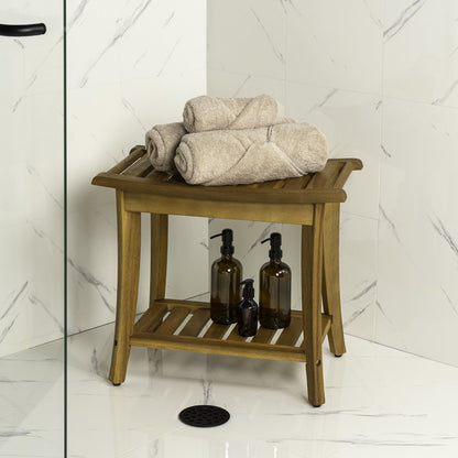 Tucker Modern 22" Natural Acacia Wood Shower Bench with Storage Shelf