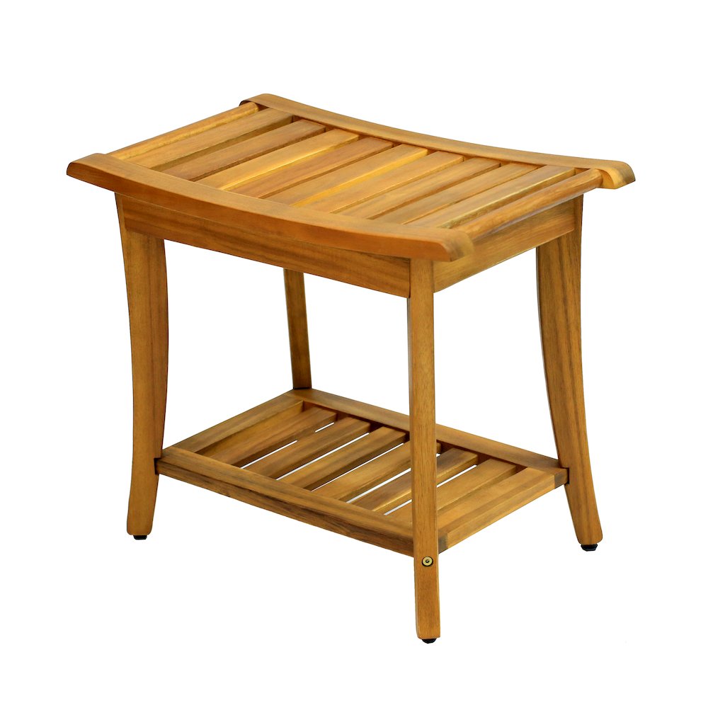 Tucker Modern 22" Natural Acacia Wood Shower Bench with Storage Shelf