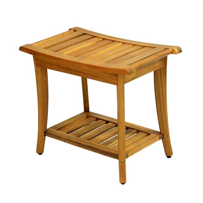 Tucker Modern 22" Natural Acacia Wood Shower Bench with Storage Shelf