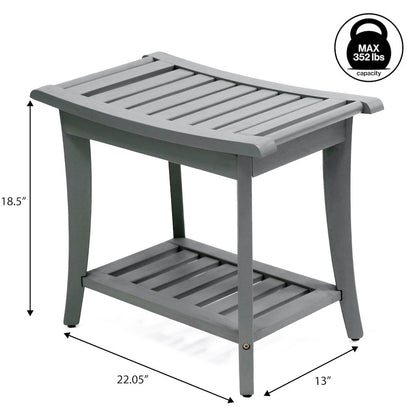 Tucker Modern 22" Gray Acacia Wood Shower Bench with Storage Shelf