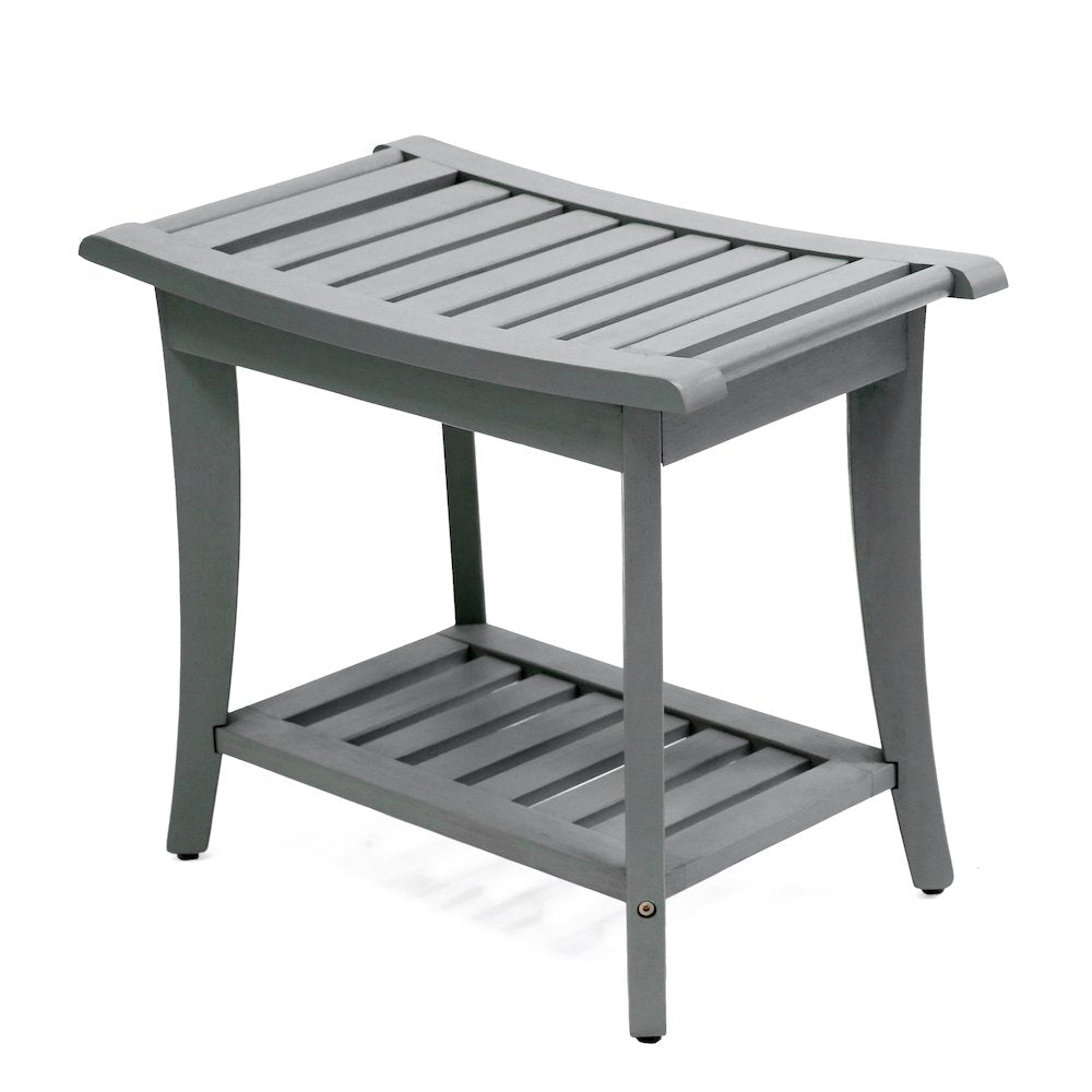 Tucker Modern 22" Gray Acacia Wood Shower Bench with Storage Shelf