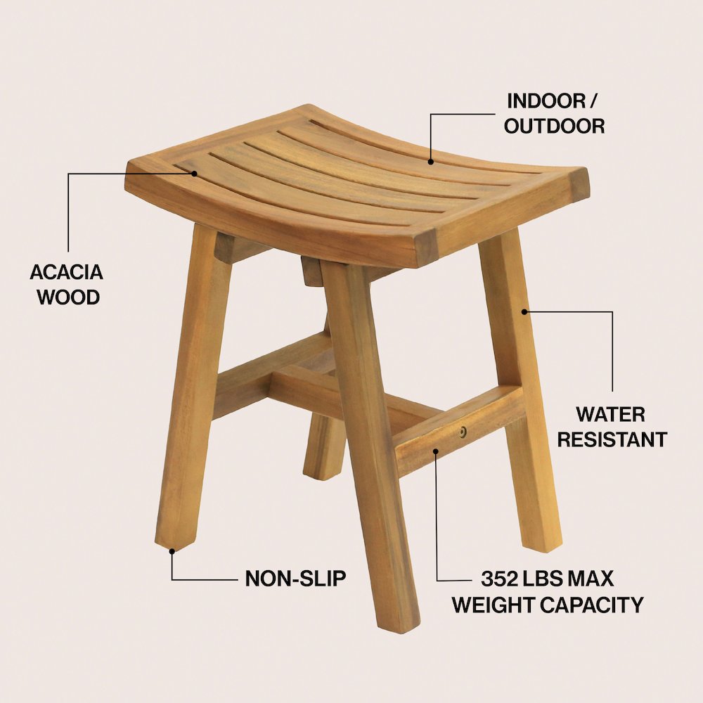 Tamlyn Modern Solid Acacia Wood Shower Stool