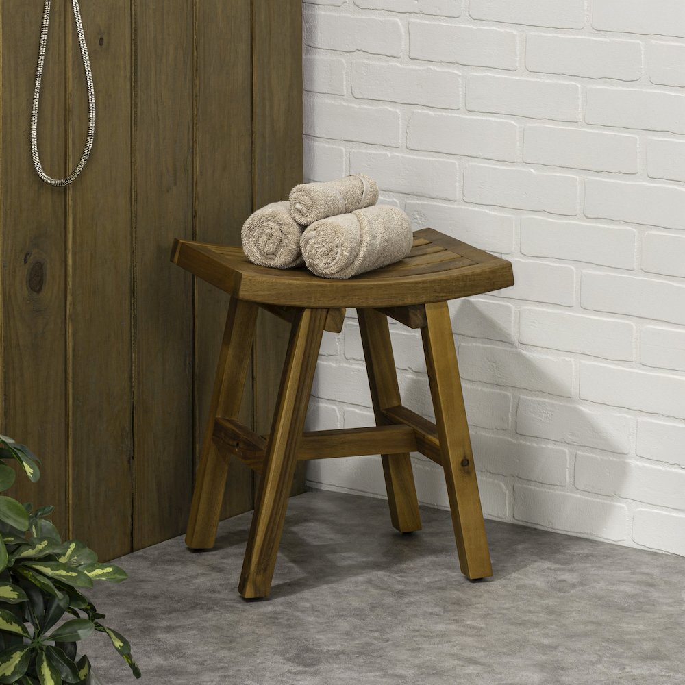 Tamlyn Modern Solid Acacia Wood Shower Stool