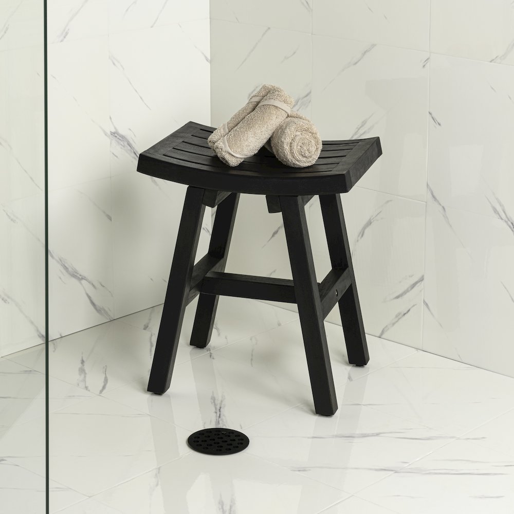 Tamlyn Modern Solid Acacia Wood Shower Stool
