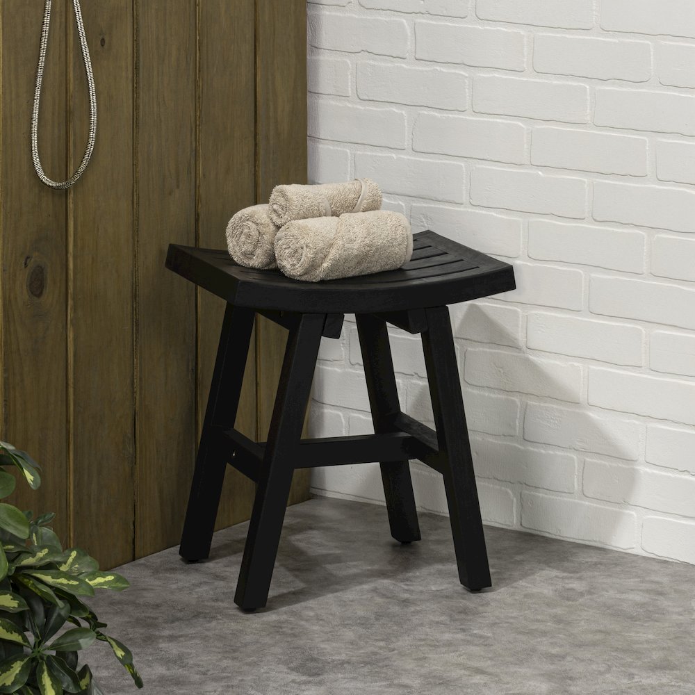 Tamlyn Modern Solid Acacia Wood Shower Stool