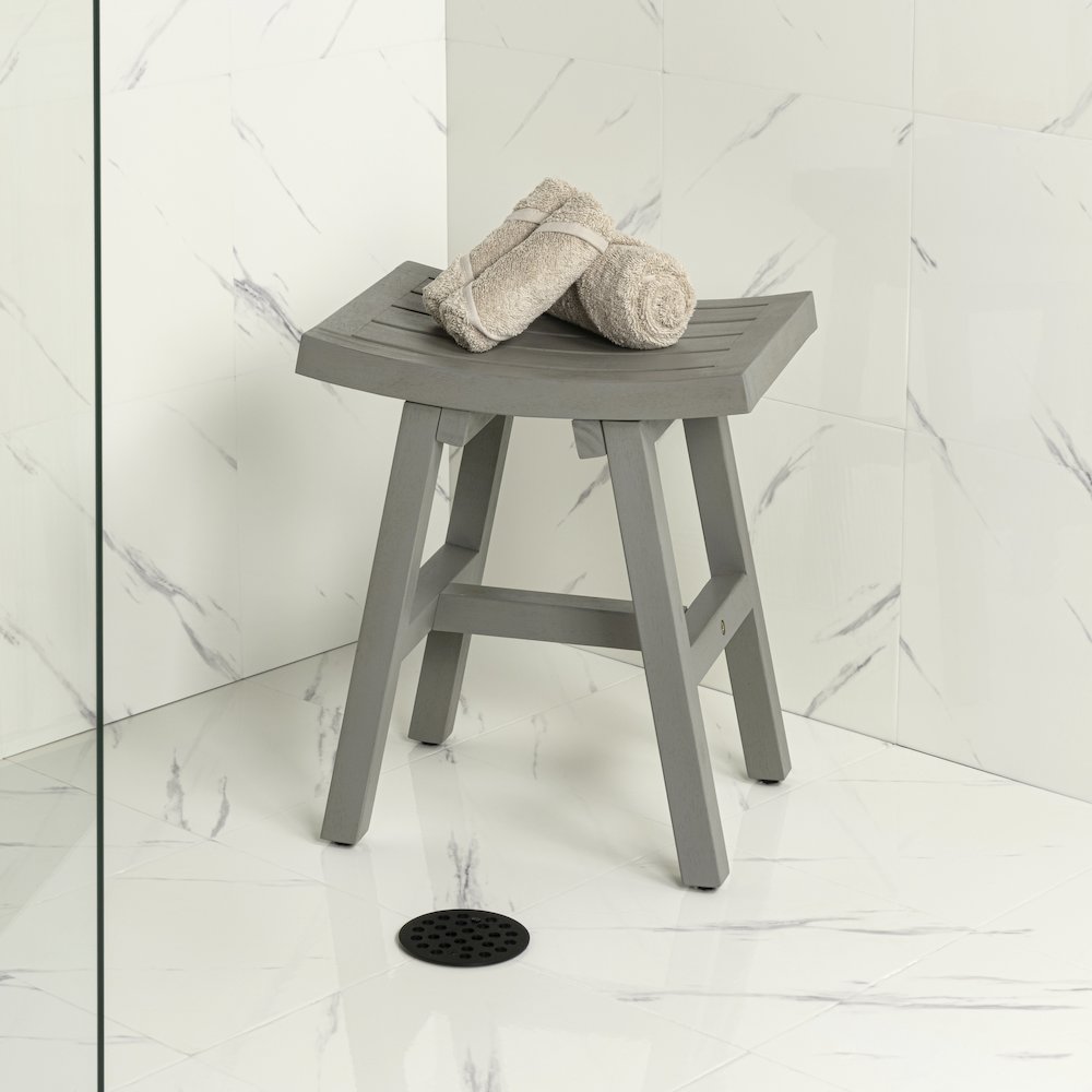 Tamlyn Modern Solid Acacia Wood Shower Stool