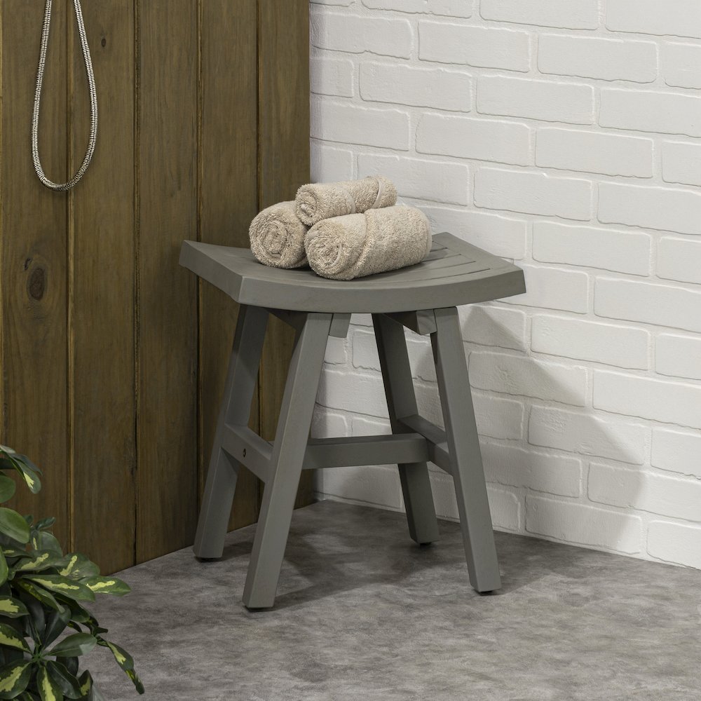 Tamlyn Modern Solid Acacia Wood Shower Stool