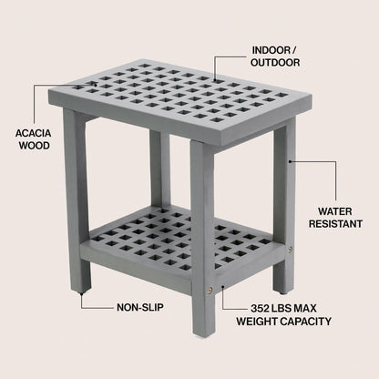 Armin 18" Modern Gray Acacia Wood Shower Stool with Storage Shelf