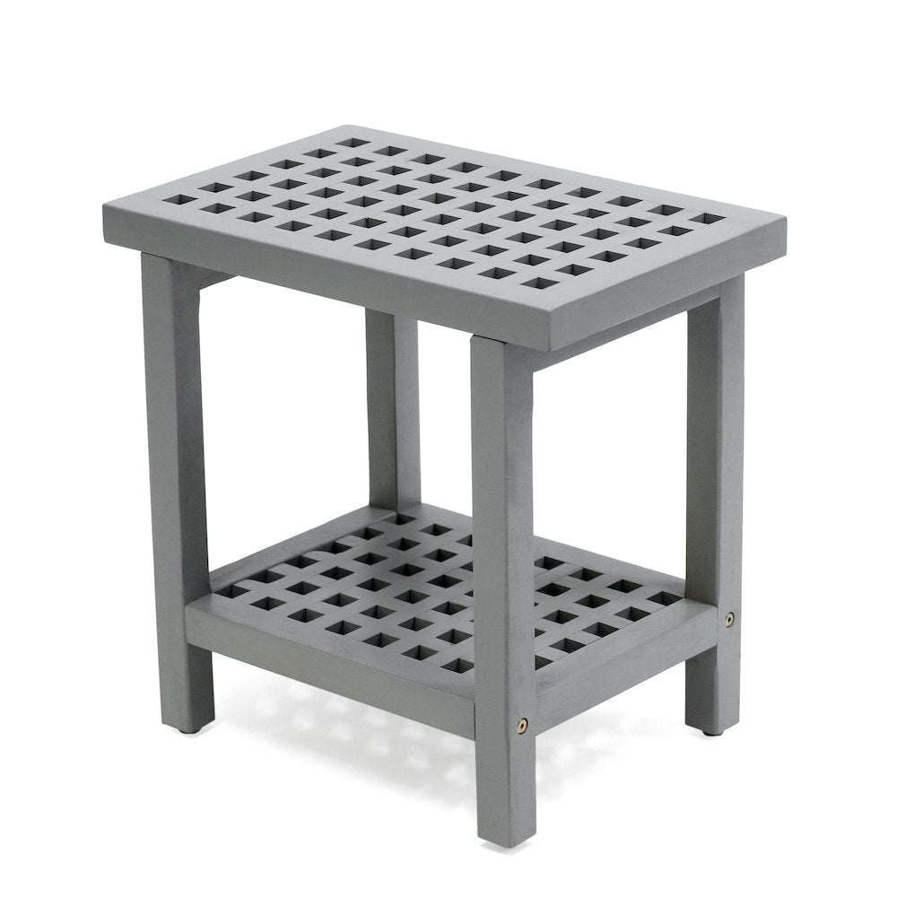 Armin 18" Modern Gray Acacia Wood Shower Stool with Storage Shelf