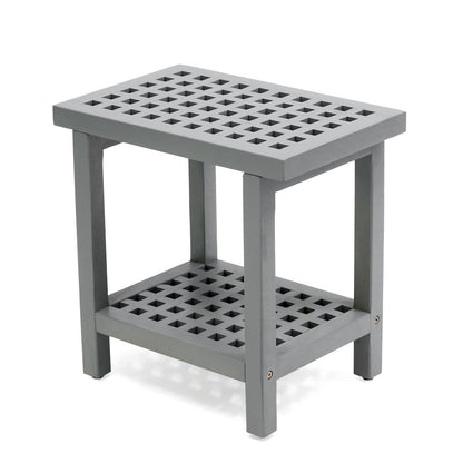 Armin 18" Modern Gray Acacia Wood Shower Stool with Storage Shelf