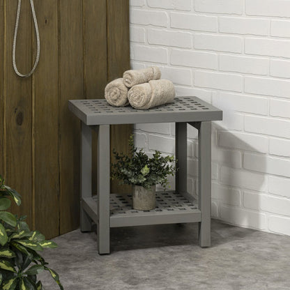 Armin 18" Modern Gray Acacia Wood Shower Stool with Storage Shelf