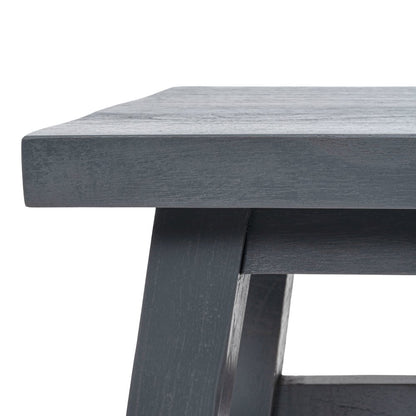 Revine 16.9" Rustic Farmhouse Solid Mindi Wood Accent Stool, Dark Gray