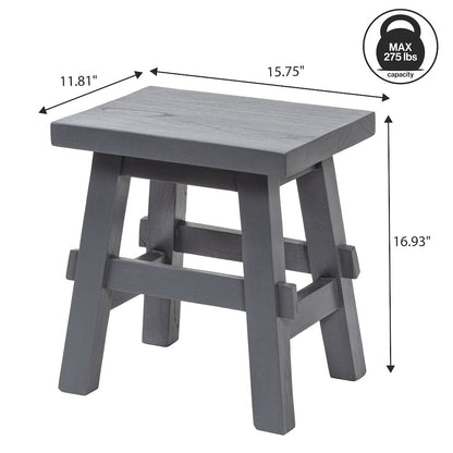 Revine 16.9" Rustic Farmhouse Solid Mindi Wood Accent Stool, Dark Gray