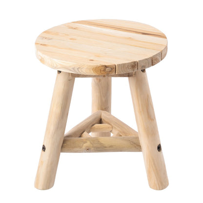 Triform 13.8" Solid Teak Wood Accent Stool with Tri-Leg Base, Natural Bleach
