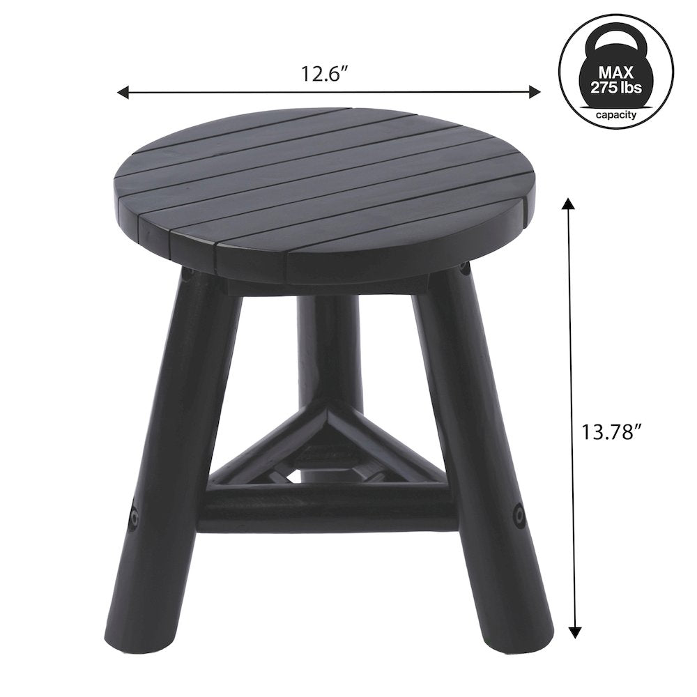 Triform 13.8" Modern Solid Teak Wood Accent Stool with Tri-Leg Base, Black
