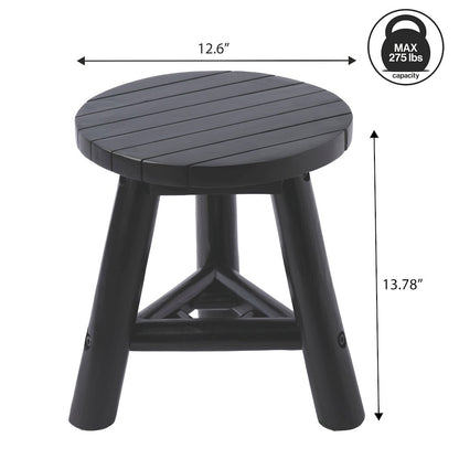 Triform 13.8" Modern Solid Teak Wood Accent Stool with Tri-Leg Base, Black