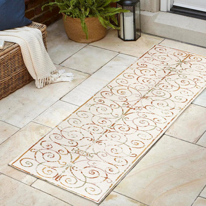 Cottage Filigree Scroll Reversible Machine-Washable Indoor/Outdoor Runner Rug