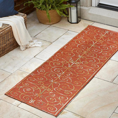 Cottage Filigree Scroll Reversible Machine-Washable Indoor/Outdoor Runner Rug