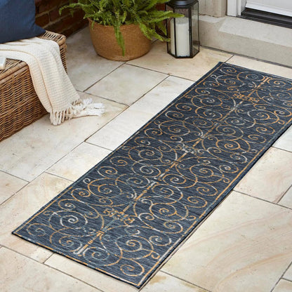 Cottage Filigree Scroll Reversible Machine-Washable Indoor/Outdoor Runner Rug