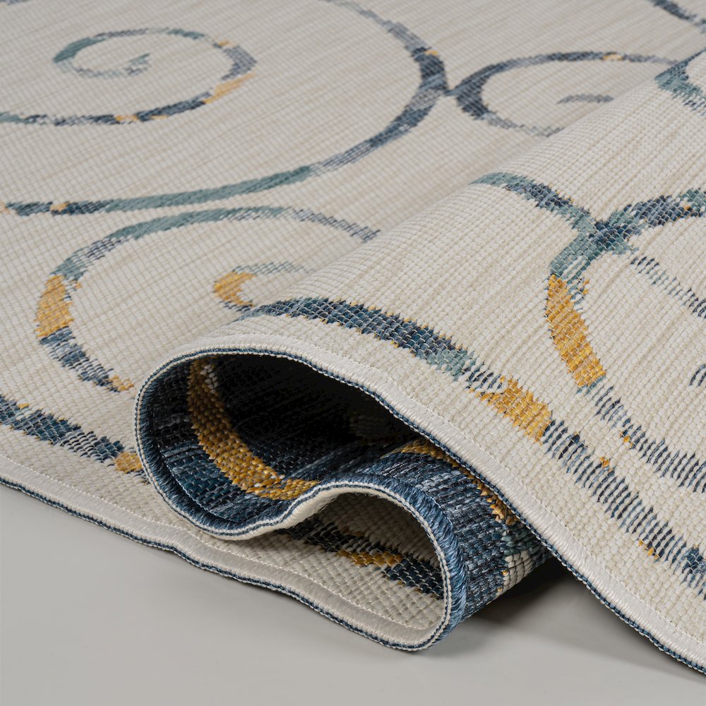 Cottage Filigree Scroll Reversible Machine-Washable Indoor/Outdoor Runner Rug